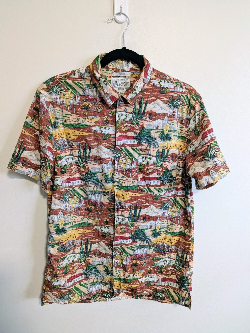 Lucky Brand Short-Sleeve Desert Scene Southwestern Western Button-Down Shirt